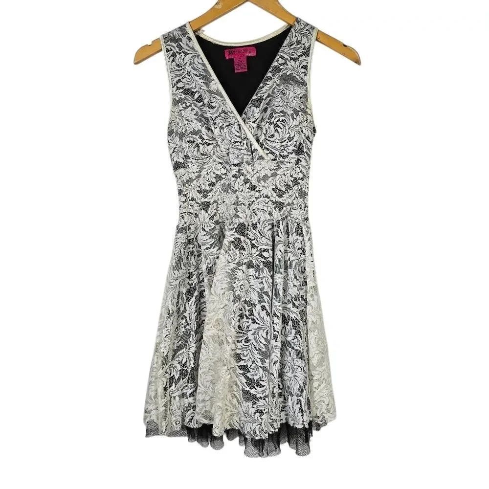 Demanding Black and White Lace Mini Dress